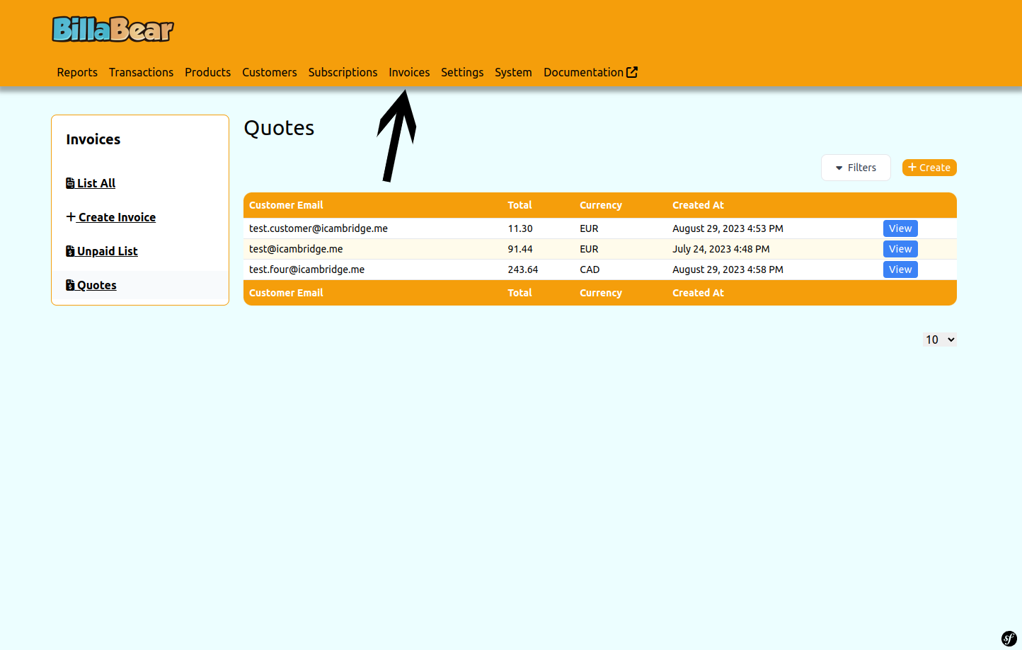 Click Invoices