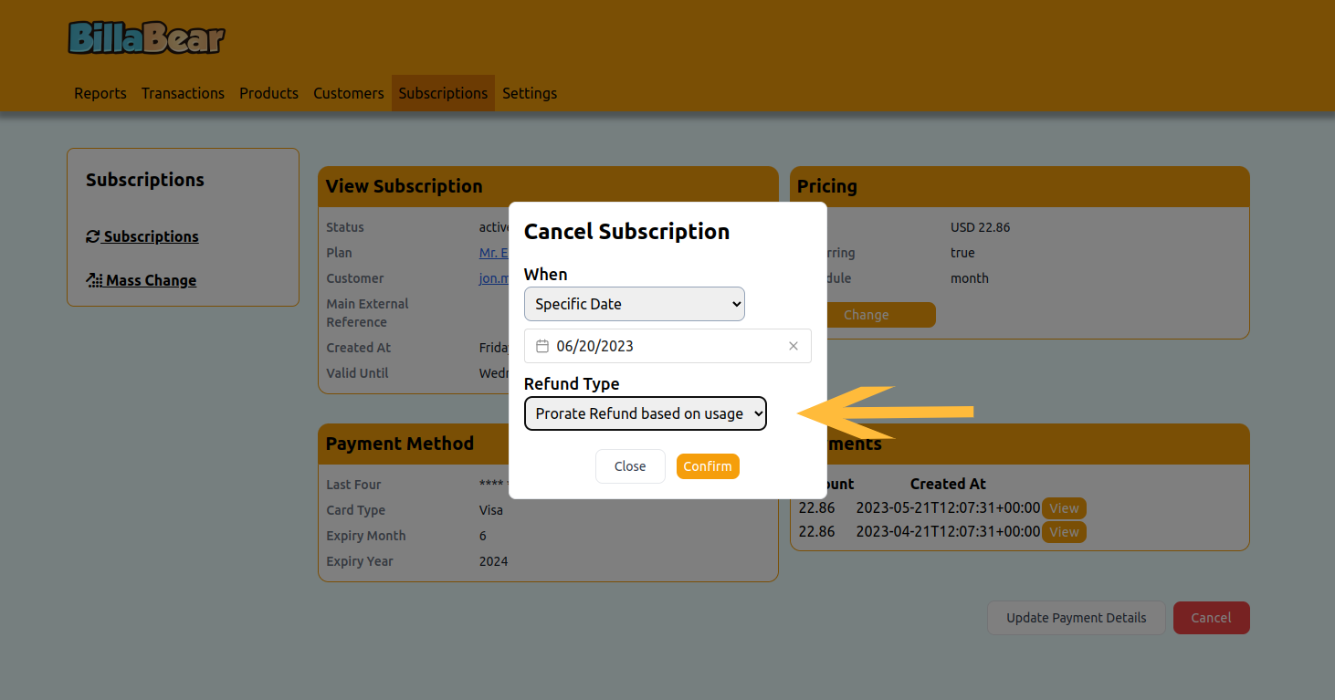Choose refund type