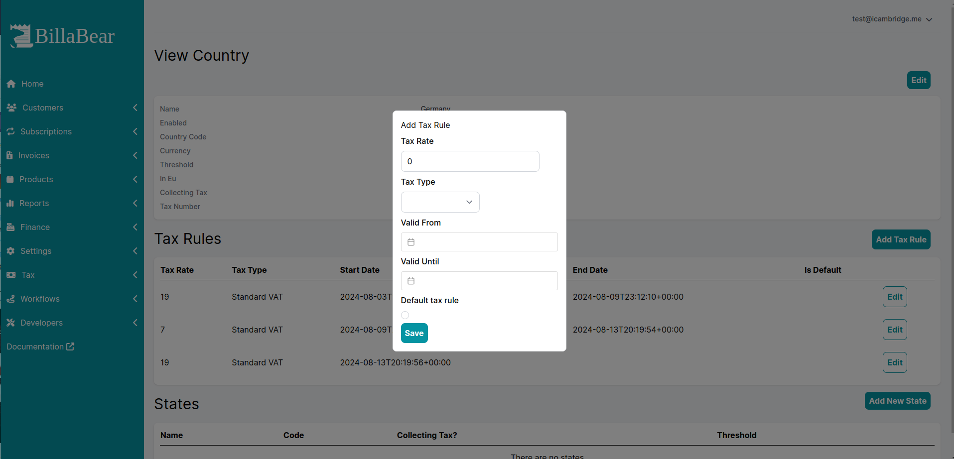 Edit/Create Tax Rule